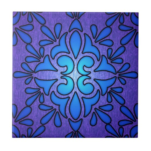 Blaue Violette Glasmalerei-Design Fliese (Vorderseite)