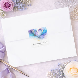 Blaue Violette Goldene Abstrakte Herz Hochzeit Auf Quadratischer Aufkleber