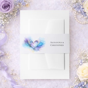 Blaue Violette Goldene Abstrakte Herz Hochzeit Einladungsbanderole