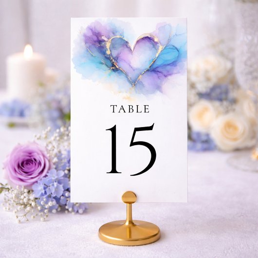 Blaue Violette Goldene Abstrakte Hochzeitstischkar Tischnummer