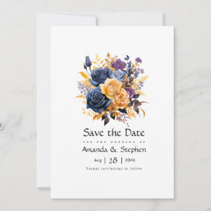 Blaue, violette, goldene und schwarze florale Hoch Save The Date