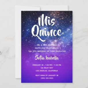 Blaue Violette Ombre Kosmische Foto Mis Quince Geb Einladung