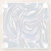 Blaue violette Pinselstriche - handgemalte Abstrak Glasuntersetzer (Rückseite)