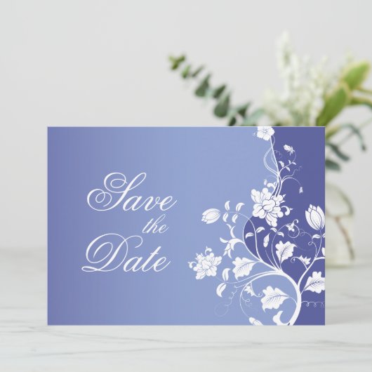 Blaue Violette Save the Date (Stehend Vorderseite)