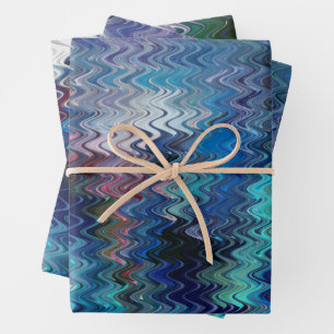 Blaue Violette Türkis Weiße Marmorierung Abstrakti Geschenkpapier Set