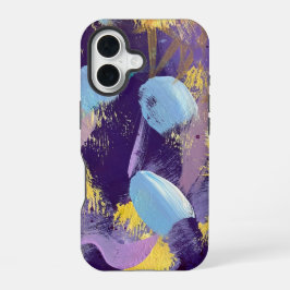 Blaue, violette und gelbe abstrakte Kunst iPhone 16 Hülle