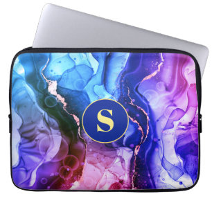 Blaue, violette und rot-violette Flüssigtinte mit Laptopschutzhülle