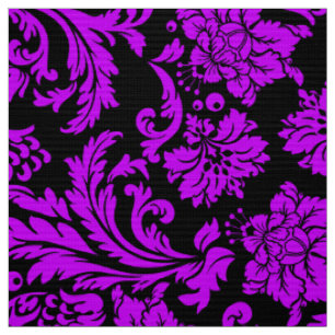 Blaue Violette und schwarze BlumenDamaskus Stoff