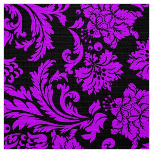Blaue Violette und schwarze BlumenDamaskus Stoff (Muster)