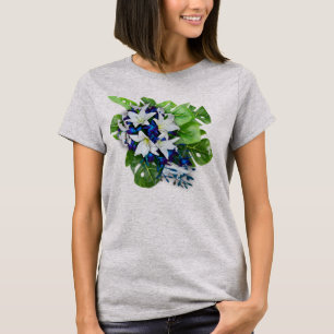 Blaue, violette und weiße Seidenblumen-Brautjungfe T-Shirt