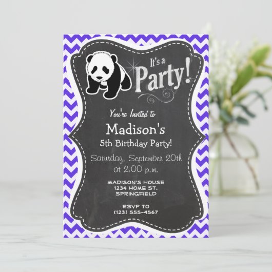 Blaue Violette Zickzack; Panda Einladung (Stehend Vorderseite)