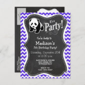 Blaue Violette Zickzack; Panda Einladungspostkarte (Vorne/Hinten)
