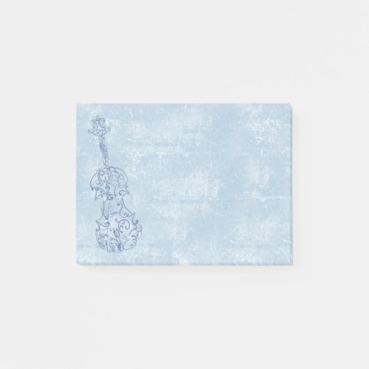 Blaue Violinen-Linie, die auf strukturiertem Post-it Klebezettel (Vorderseite)