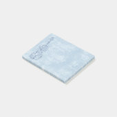 Blaue Violinen-Linie, die auf strukturiertem Post-it Klebezettel (angewinkelt)