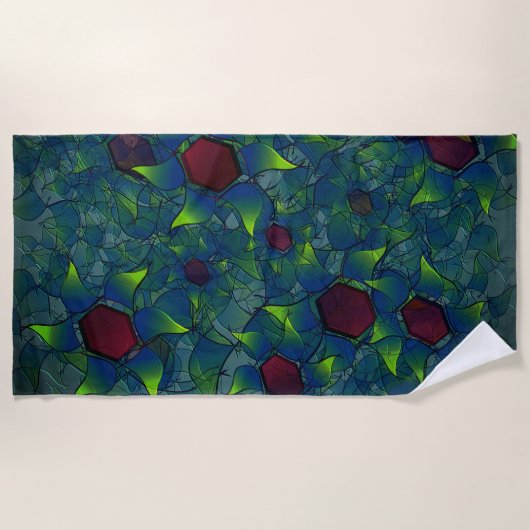 Blaue, virtuelle Blütenblätter, Blätter und rote H Strandtuch (Vorderseite)