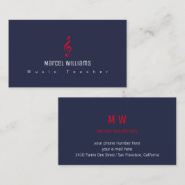 blaue Visitenkarte für Musiker mit roter Note