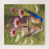 Blaue Vögel auf einem Zaunpfosten Puzzle (Horizontal)