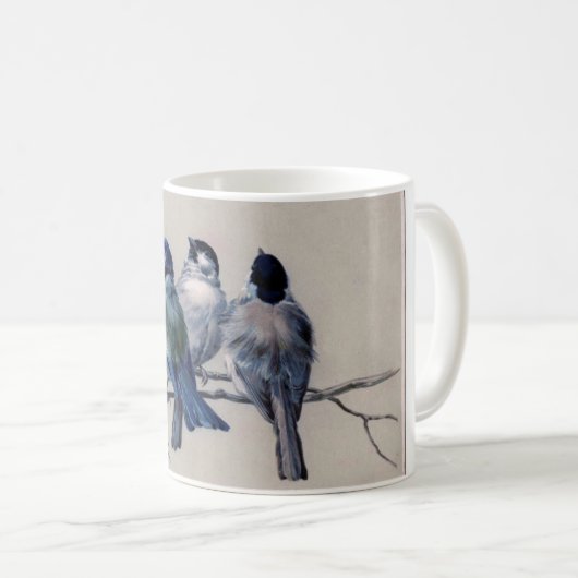 Blaue Vögel auf einem Zweig von Hector Giacomelli Kaffeetasse (VorderseiteRechts)