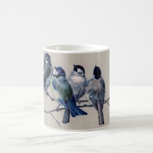 Blaue Vögel auf einem Zweig von Hector Giacomelli Kaffeetasse (Mittel)