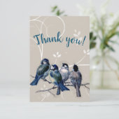 Blaue Vögel auf einer Zweigstelle Dankeskarte (Stehend Vorderseite)