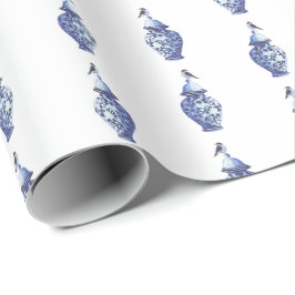 Blaue Vögel auf Ingwertopf-Wrap-Papier Geschenkpapier