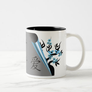 Blaue Vögel auf Sakura Tasse