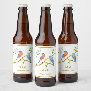 Blaue Vögel Bierflaschenetikett