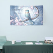 Blaue Vogel-Blumen-Baby-Party Banner (Messeveranstaltung)