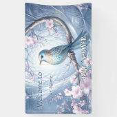 Blaue Vogel-Blumen-Baby-Party Banner (Vertikal)