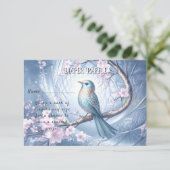 Blaue Vogel-Blumen-Baby-Party Begleitkarte (Stehend Vorderseite)