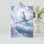 Blaue Vogel-Blumen-Dankeskarten Dankeskarte (Stehend Vorderseite)