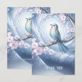 Blaue Vogel-Blumen-Dankeskarten Dankeskarte (Vorne/Hinten)