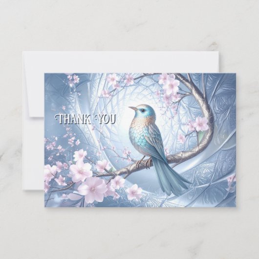 Blaue Vogel-Blumen-Dankeskarten Dankeskarte (Vorderseite)