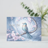 Blaue Vogel-Blumen-Dankeskarten Dankeskarte (Stehend Vorderseite)