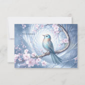 Blaue Vogel-Blumen-Dankeskarten Dankeskarte (Rückseite)