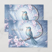 Blaue Vogel-Blumen-Dankeskarten Dankeskarte (Vorne/Hinten)