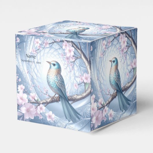 Blaue Vogel-Blumen-Geschenkbox Geschenkschachtel (Vorderseite)