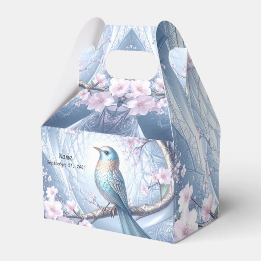 Blaue Vogel-Blumen-Geschenkbox Geschenkschachtel (Vorderseite)
