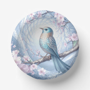 Blaue Vogel-Blumen-Papier-Schale Pappteller