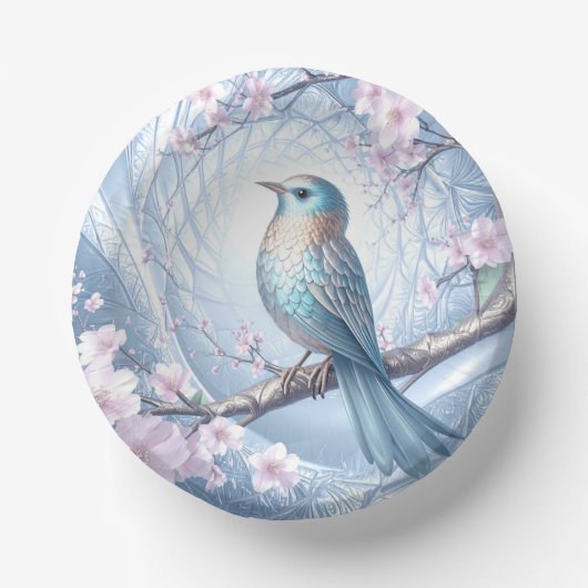 Blaue Vogel-Blumen-Papier-Schale Pappteller (Vorderseite)