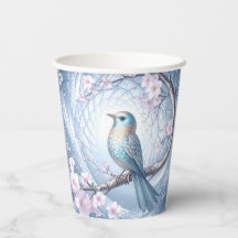 Blaue Vogel-Blumen-Papierbecher