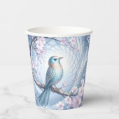 Blaue Vogel-Blumen-Papierbecher Pappbecher (Vorderseite)