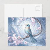 Blaue Vogel-Blumen-Postkarte Postkarte (Vorne/Hinten)