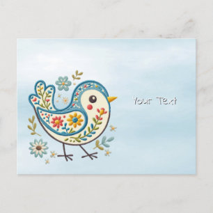Blaue Vogel-Blumen-Postkarte Postkarte