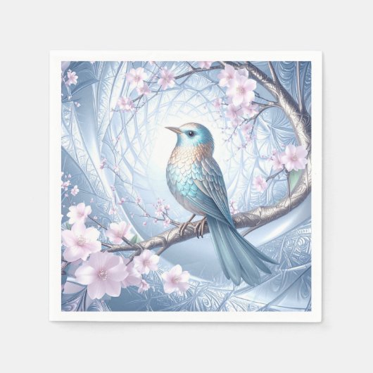 Blaue Vogel-Blumen-Servietten Serviette (Vorderseite)