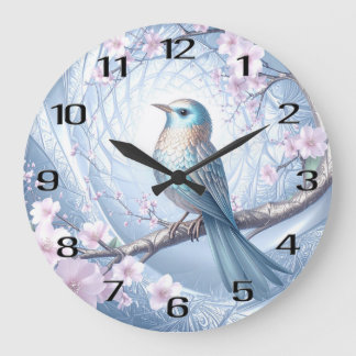 Blaue Vogel-Blumen-Wanduhr Große Wanduhr