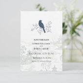 Blaue Vogel Blumenhochzeit Save The Date (Stehend Vorderseite)
