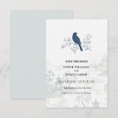 Blaue Vogel Blumenhochzeit Save The Date (Vorne/Hinten)