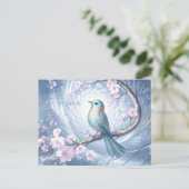 Blaue Vogel-Blumenpostkarte Postkarte (Stehend Vorderseite)