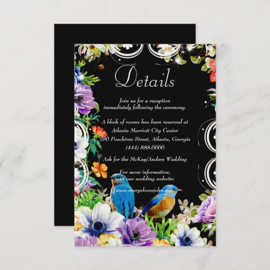 Blaue Vögel & Botanische Hochzeitsstipps Einladung (Vorne/Hinten)